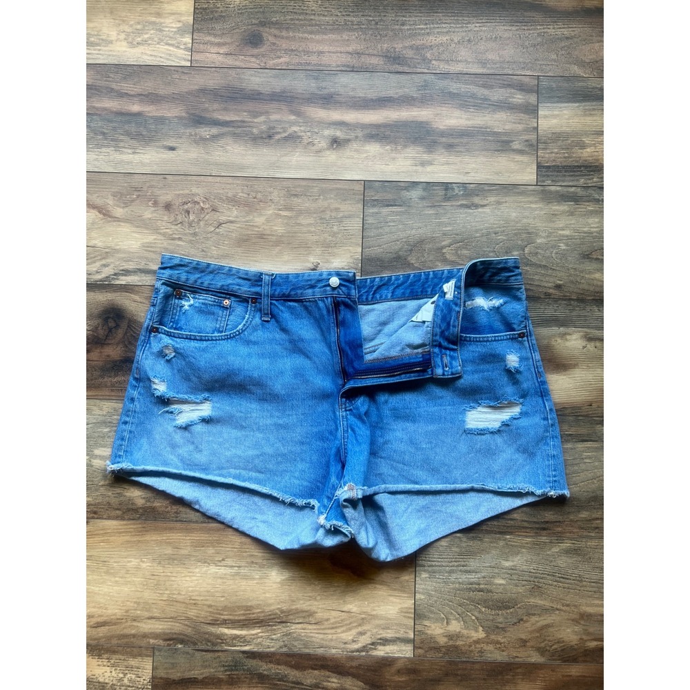 Madewell Relaxed Denim Shorts 20W Medium Wash Distressed Raw Hem High Rise